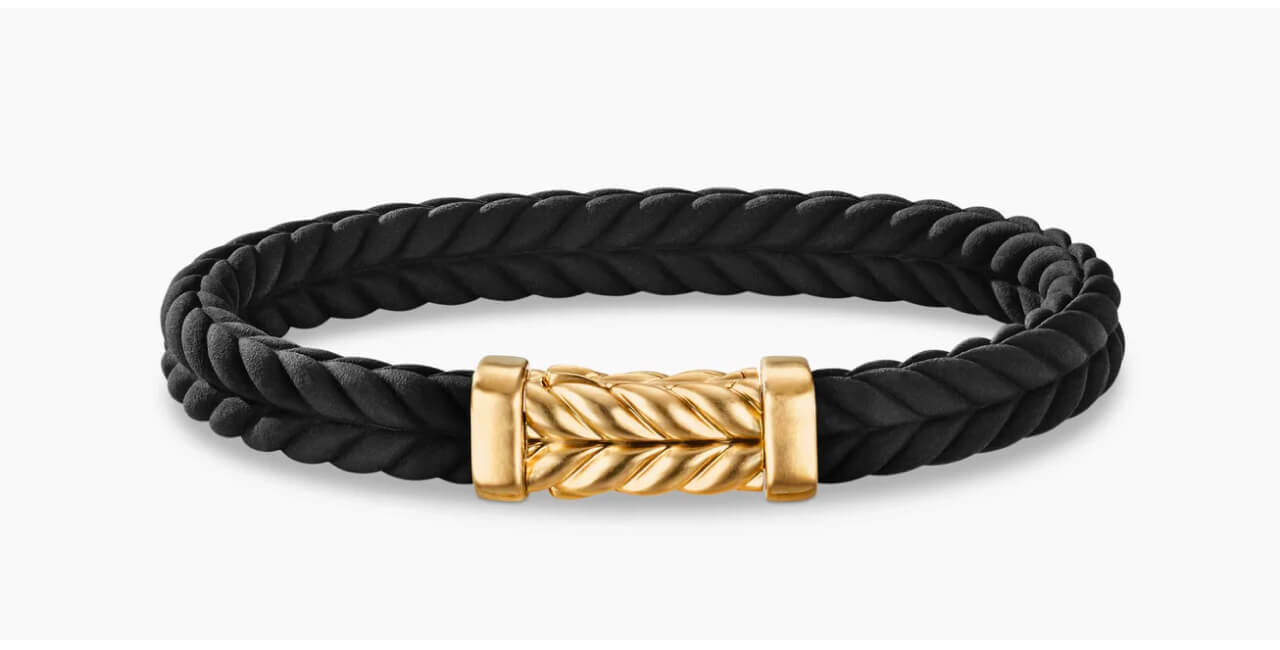 Chevron Bracelet Black Rubber with 18K Yellow Gold, 9mm