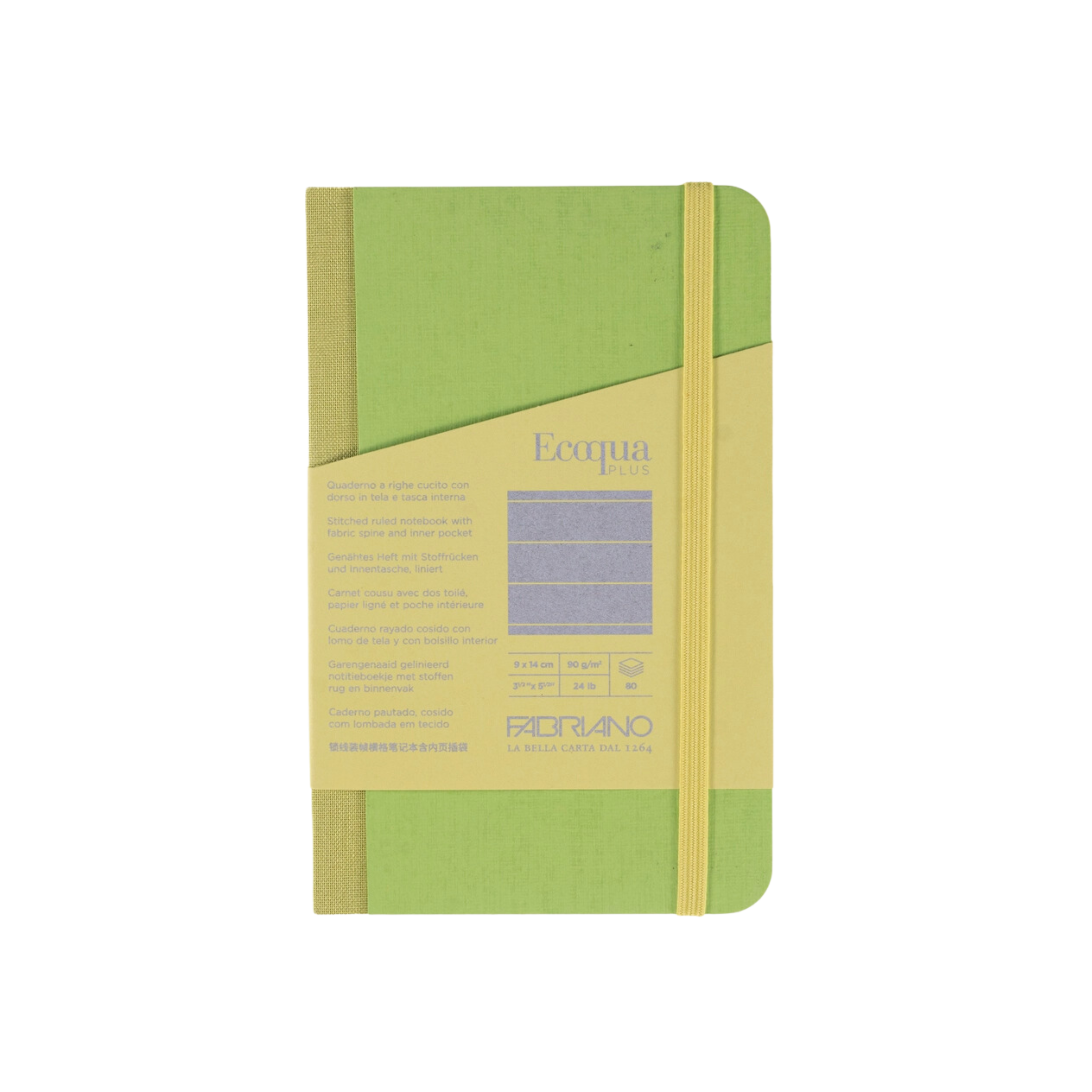 Image of Fabriano Ecoqua Plus Fabric-Bound Notebook, Pocket, Line, Lime