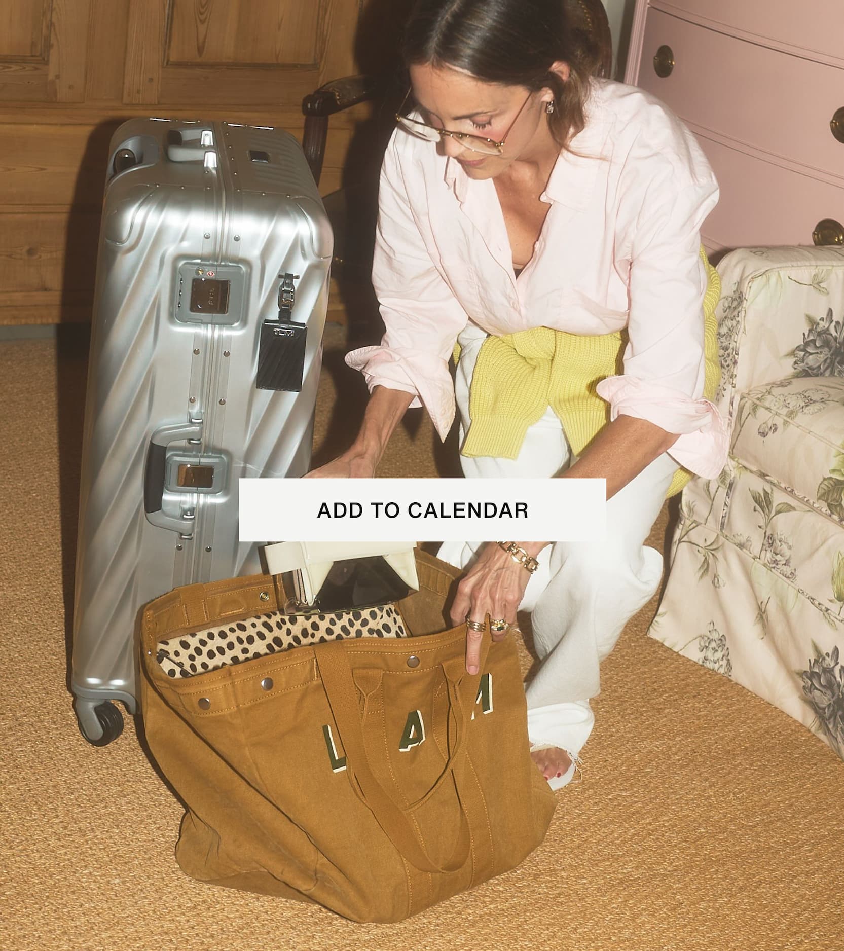 Click to add event to your calendar. Image of someone packing bags for travel.