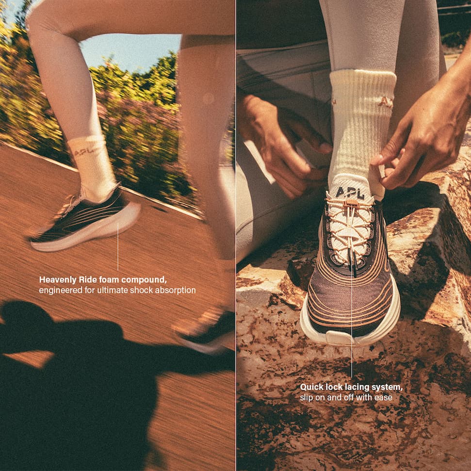 Heavenly Ride foam compound, engineered for ultimate shock absorption | Quick lock lacing system, slip on and off with ease