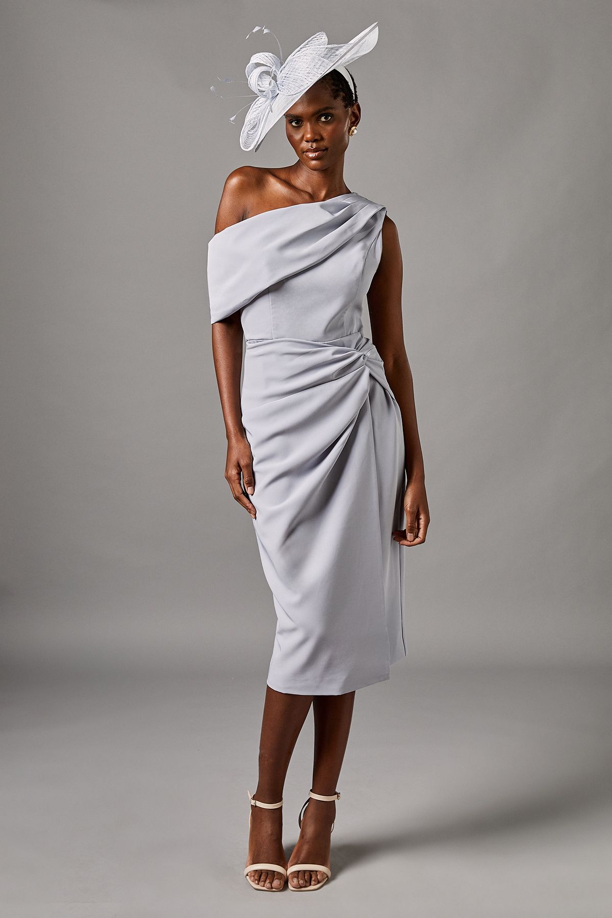 One Shoulder Twist Front Pencil Dress