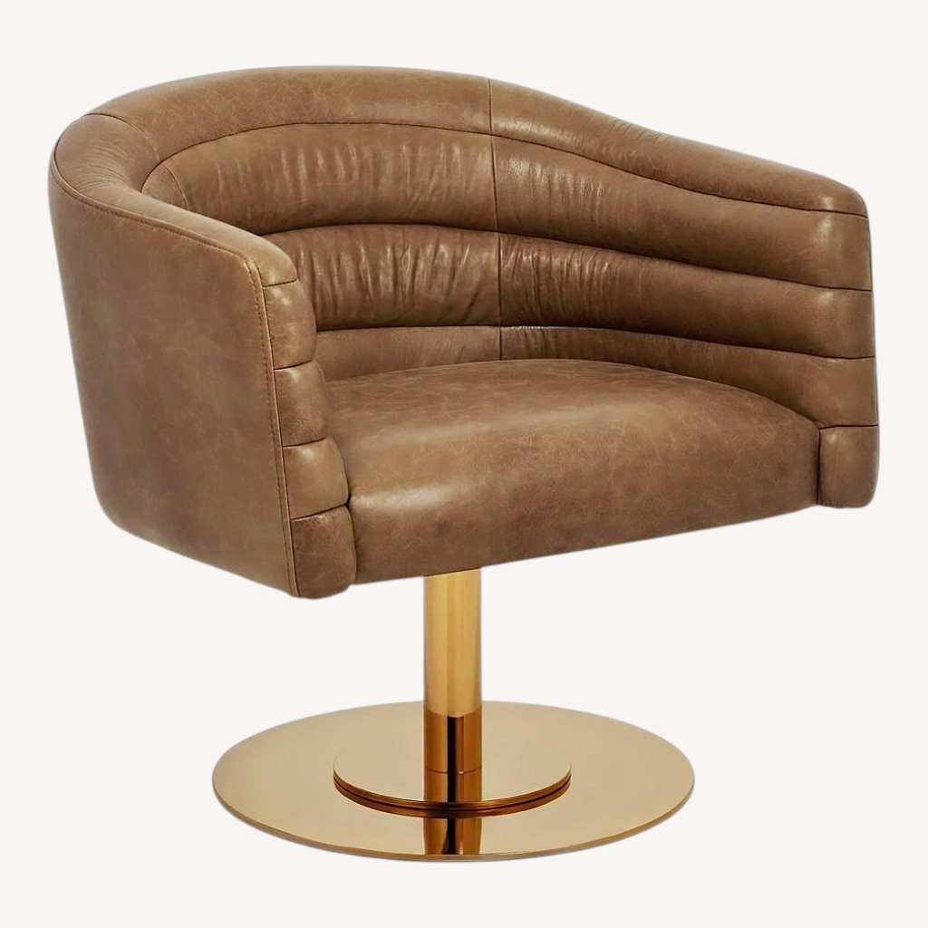 Image of CB2 Brown Leather Cupa Swivel Chair