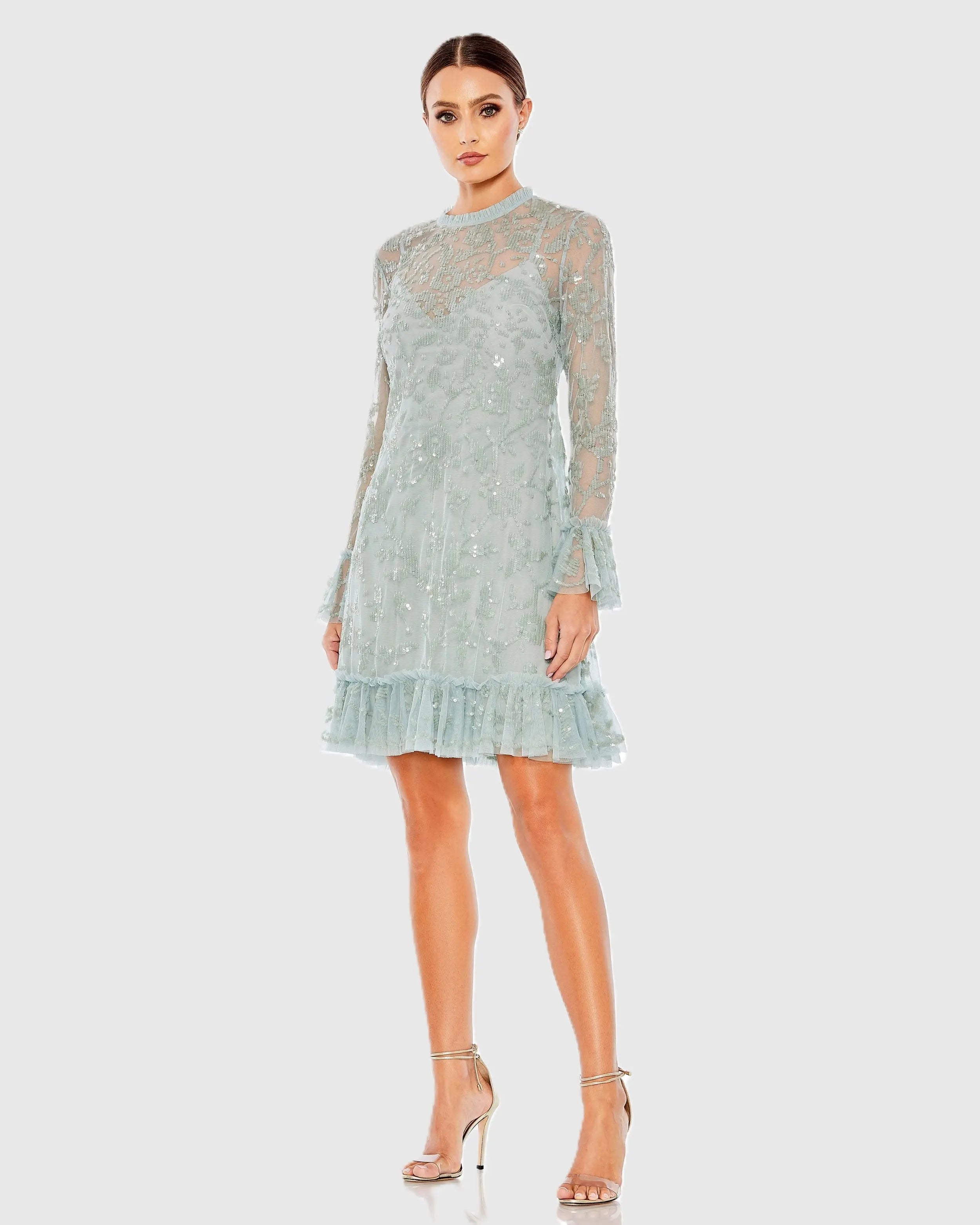 Image of Blue Sequin Long Sleeve Mini Dress