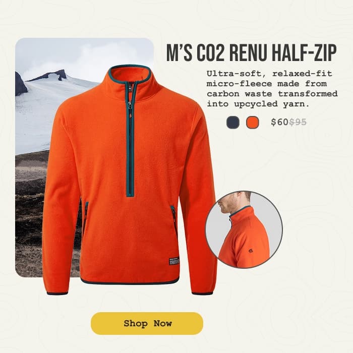 Studio photo of the CO2 Renu Half-Zip Fleece. Shop Now