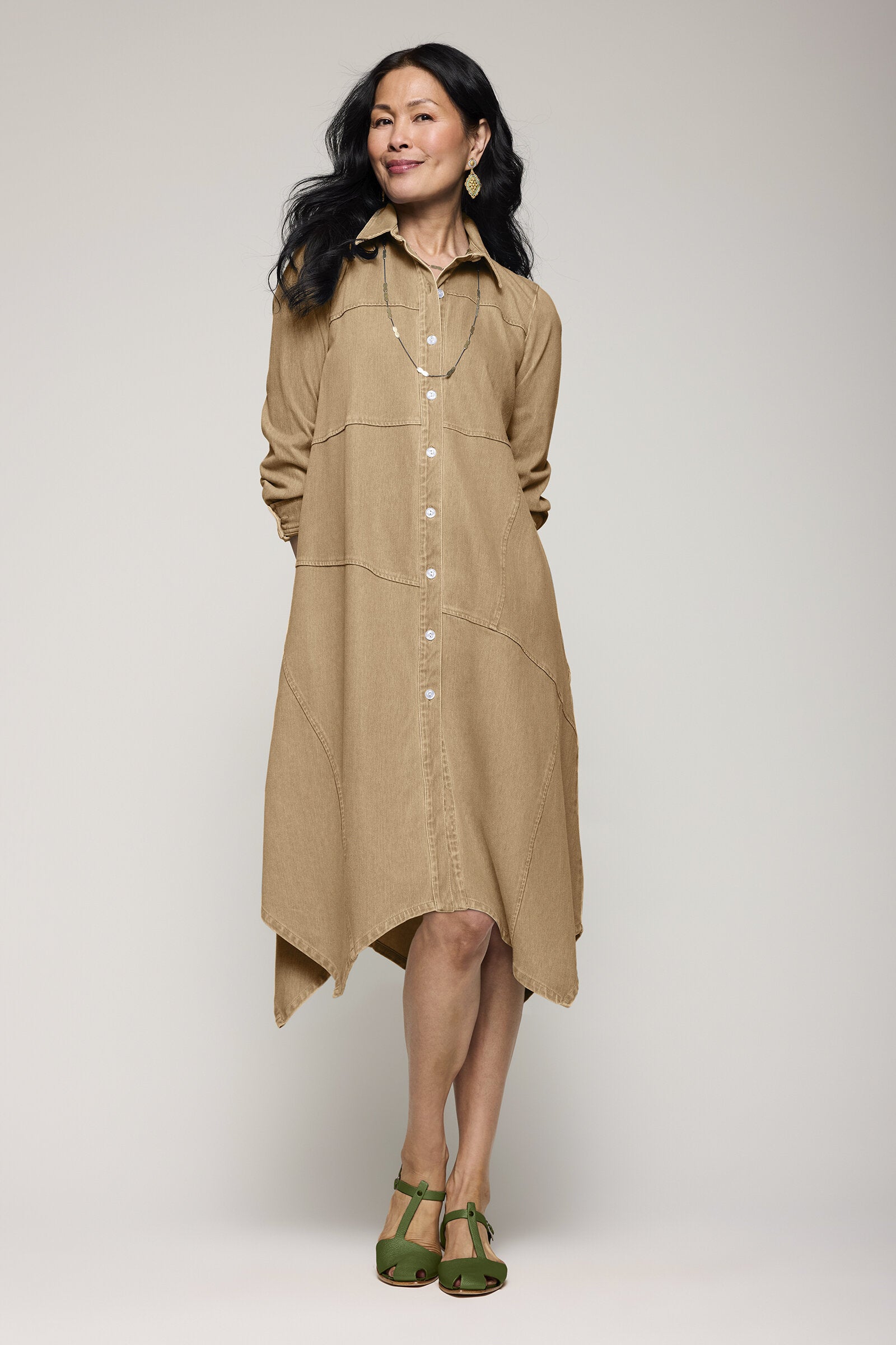 Image of Dream Knit Denim Shirtdress - Sand