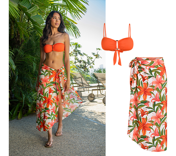 Jungle Blossoms Hem Sarong Wrap Skirt