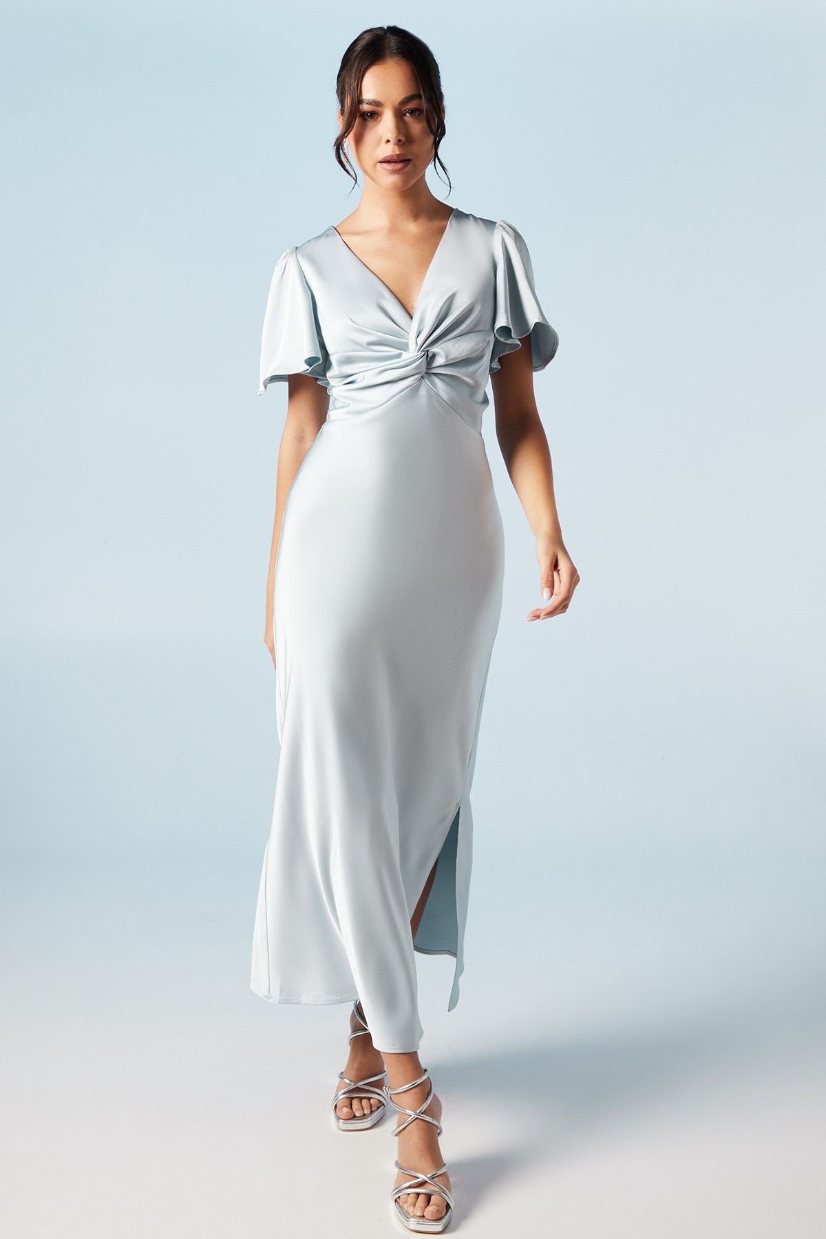 Oasis by Coast Satin Twist Front Angel Sleeve Midi Bridesmaid Dress