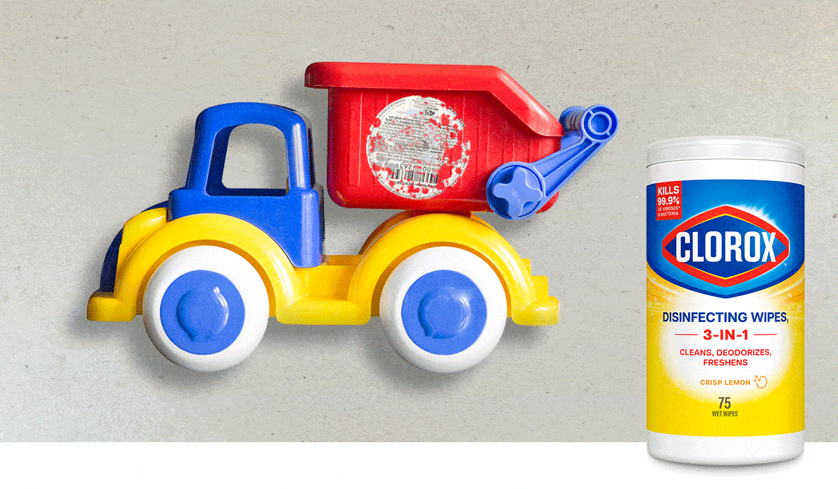 See how Clorox™ Disinfecting Wipes make quick work of sticker residue.