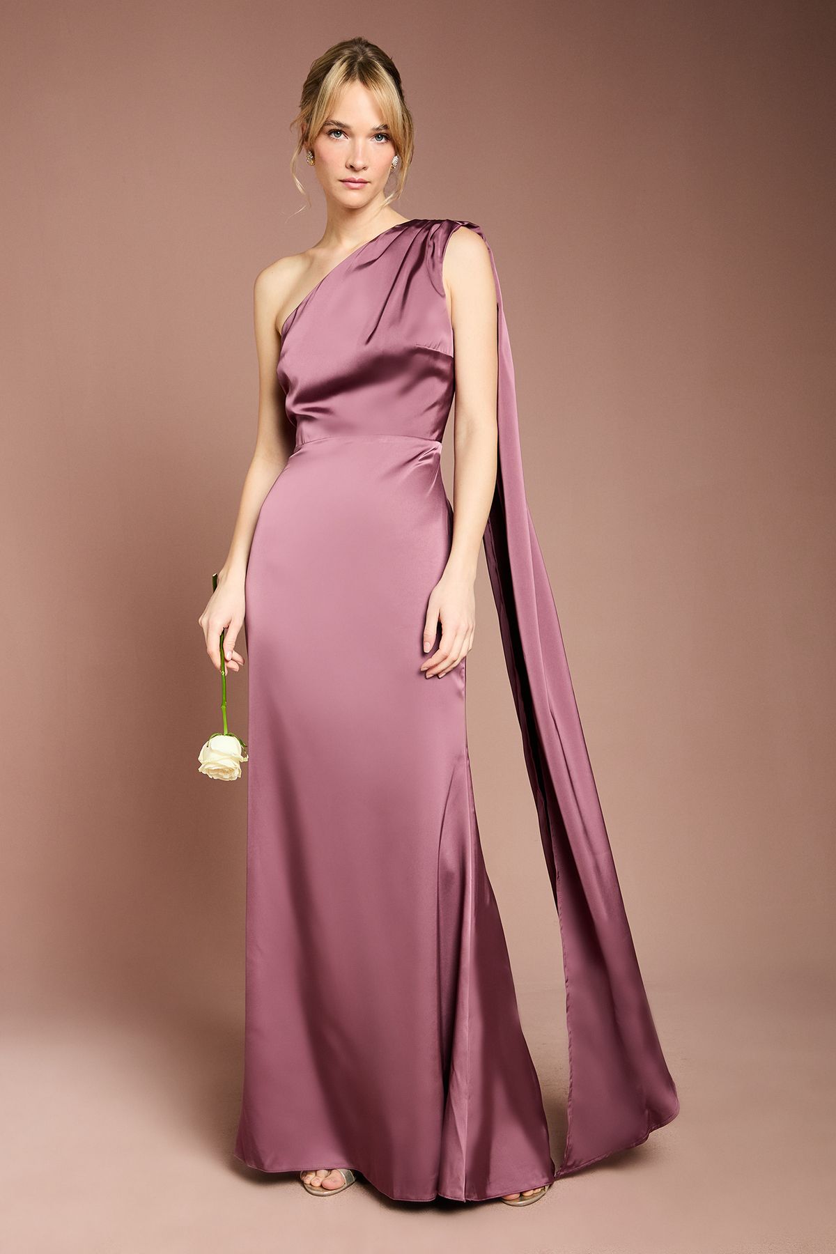 Coast Honoured Drape One Shoulder Satin Maxi Bridesmaid Dress
