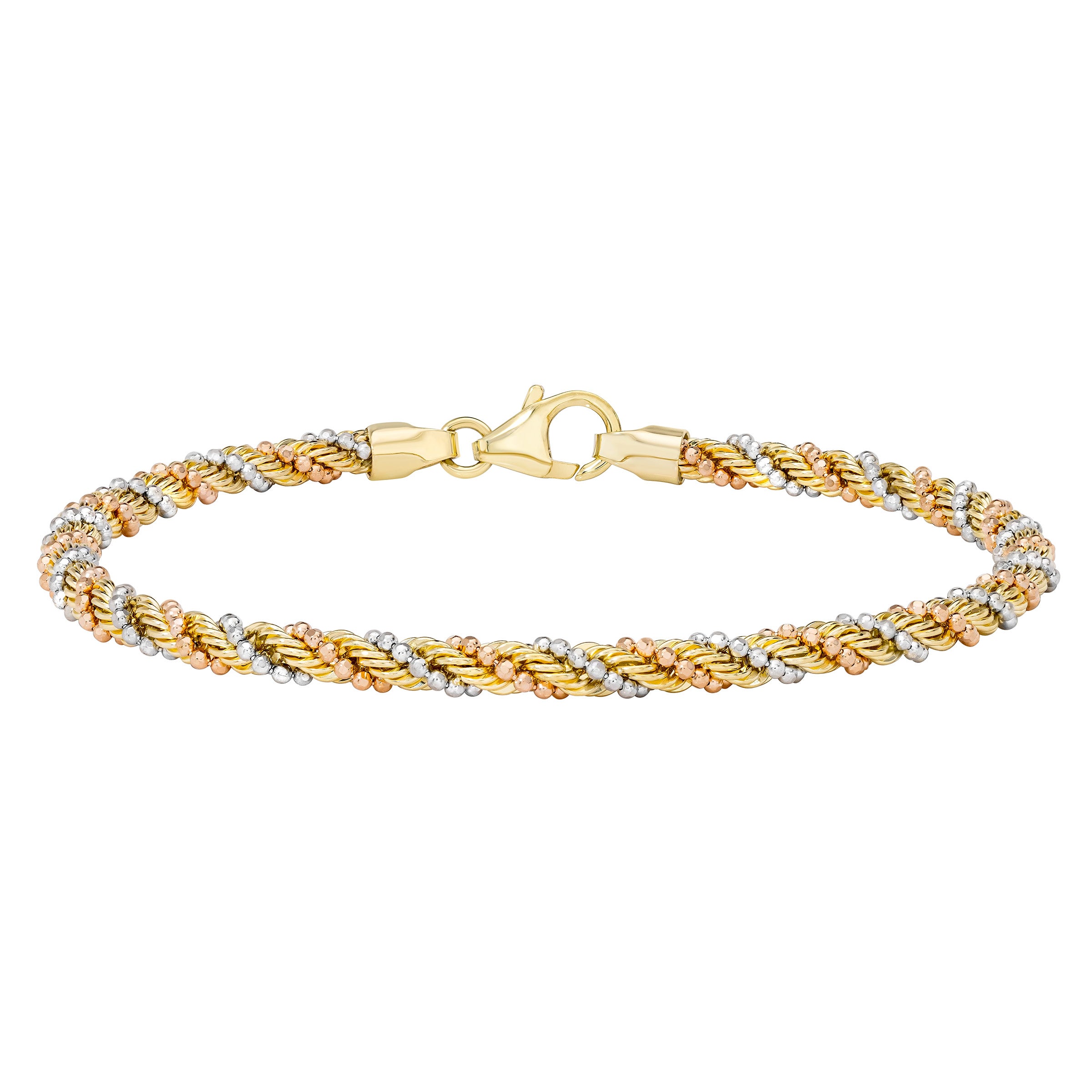 14kt Tricolor Rope Bracelet 7.5-inch