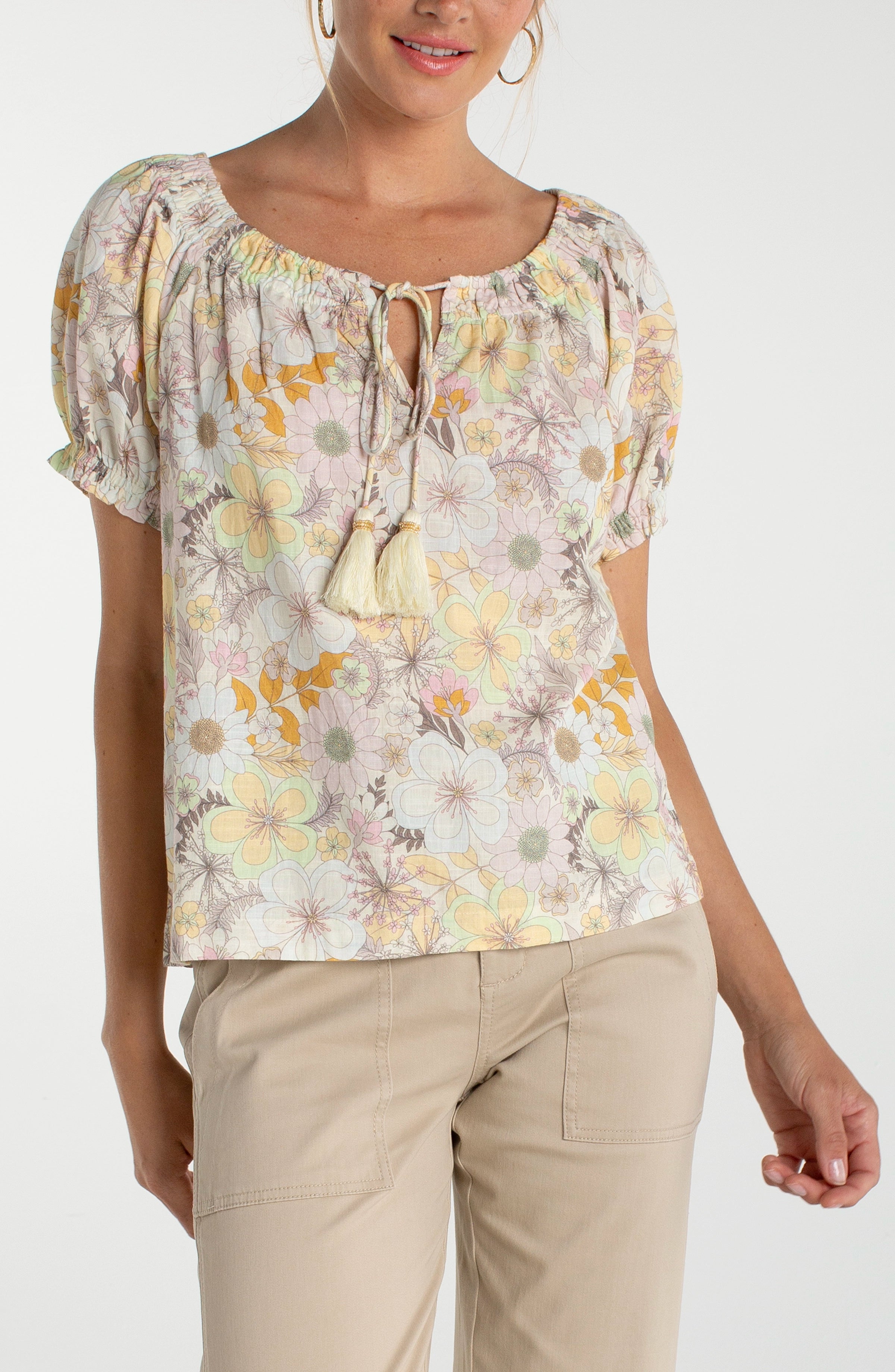 Image of PETITE WOVEN TOP WITH FRONT TIE