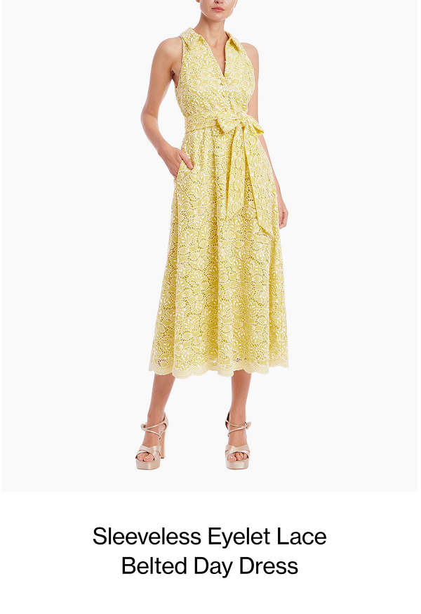 Sleeveless Eyelet Lace Belted Day Dress