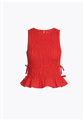 Linen Blend Side-Tie Ruffle Hem Top