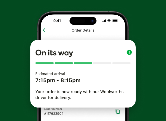 Mobile device with the Woolworths app open, highlighting Order Details