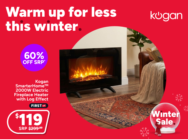 Kogan SmarterHome™ 2000W Electric Fireplace Heater with Log Effect