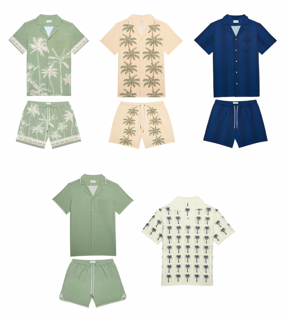 Clothing outfits laid out in grid