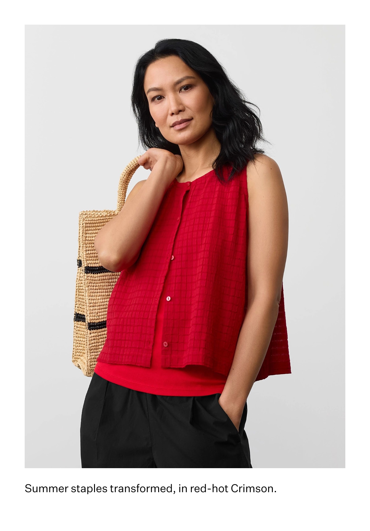 Summer staples transformed, in red-hot Crimson.