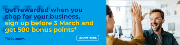 Get rewarded when you shop for your business, sign up to BizRewards before 3 March and get 500 bonus points