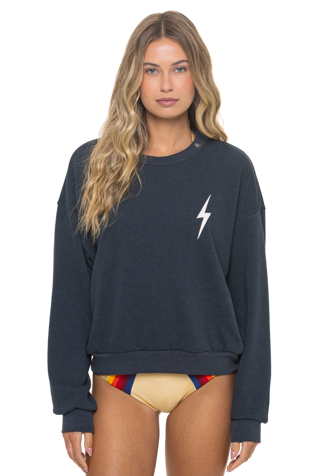 Image of BOLT STITCH RELAXED CREW SWEATSHIRT - CHARCOAL