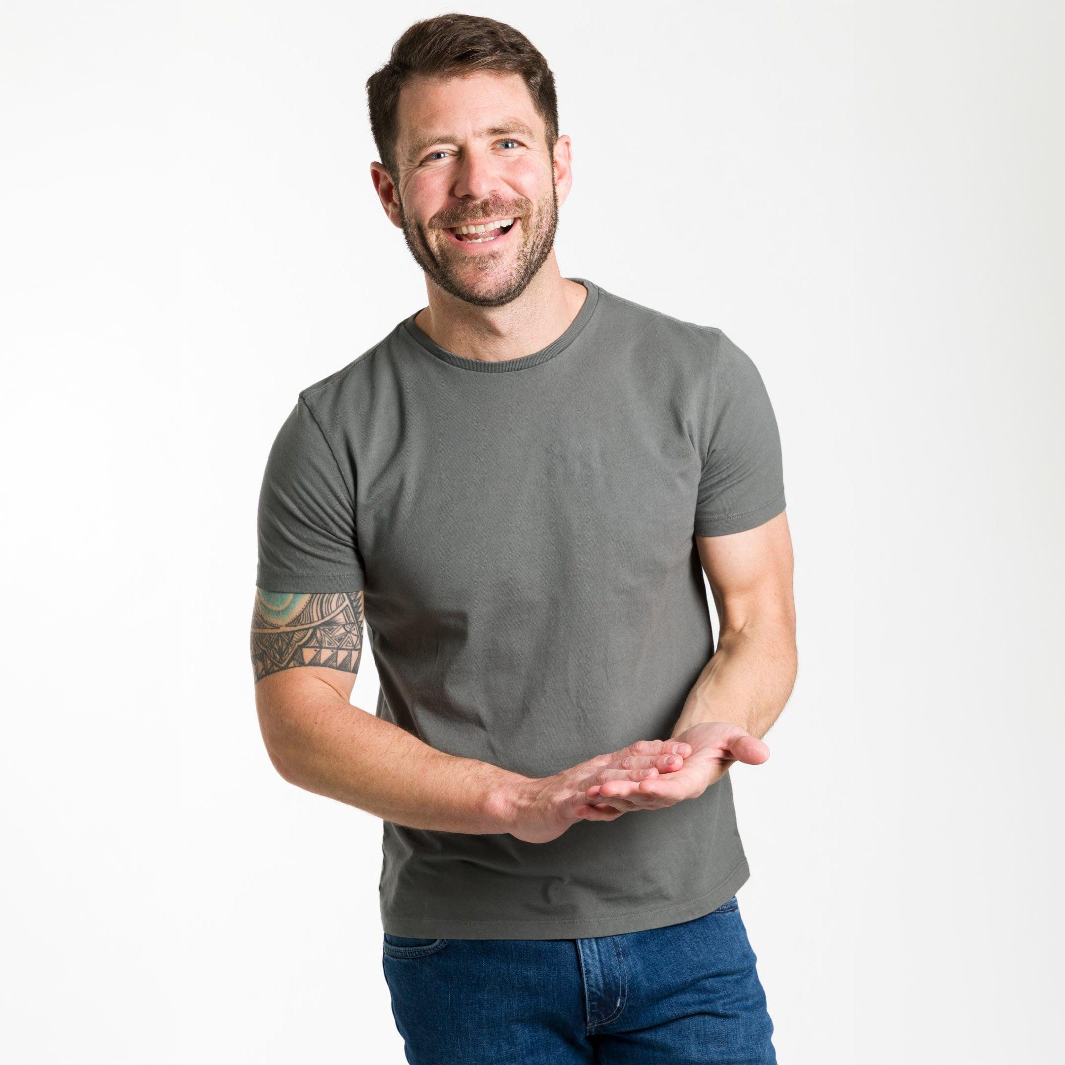 Image of Fieldstone Grey Pima Cotton Crew Neck Tee