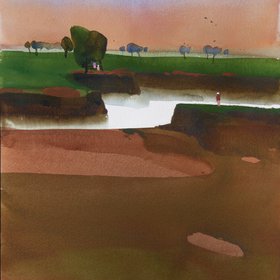 Canal glimmers at dawn