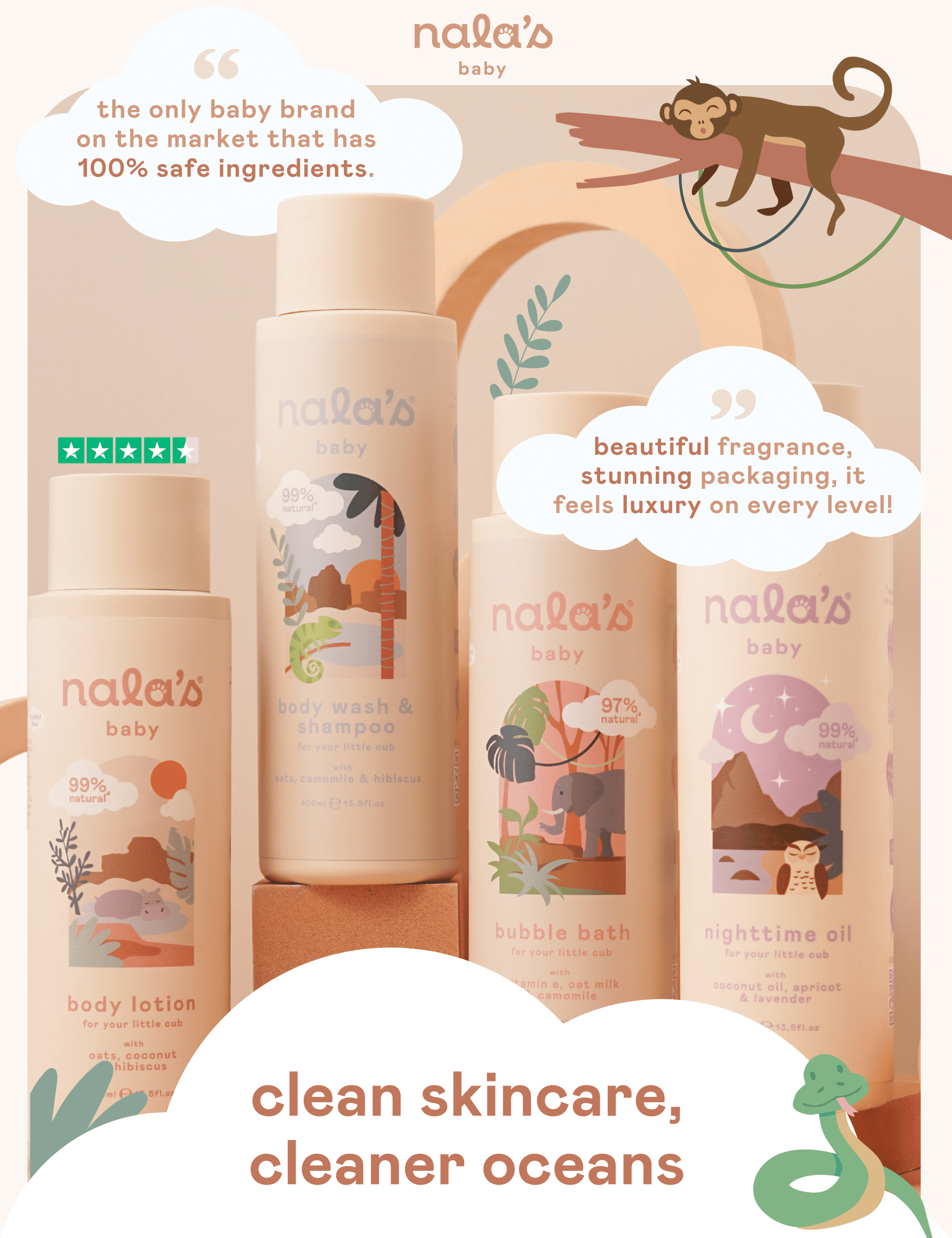 100% safe ingredients. Clean skincare, cleaner oceans