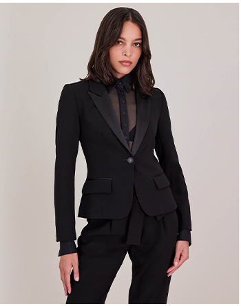 Black Tailored Single Button Tuxedo Jacket