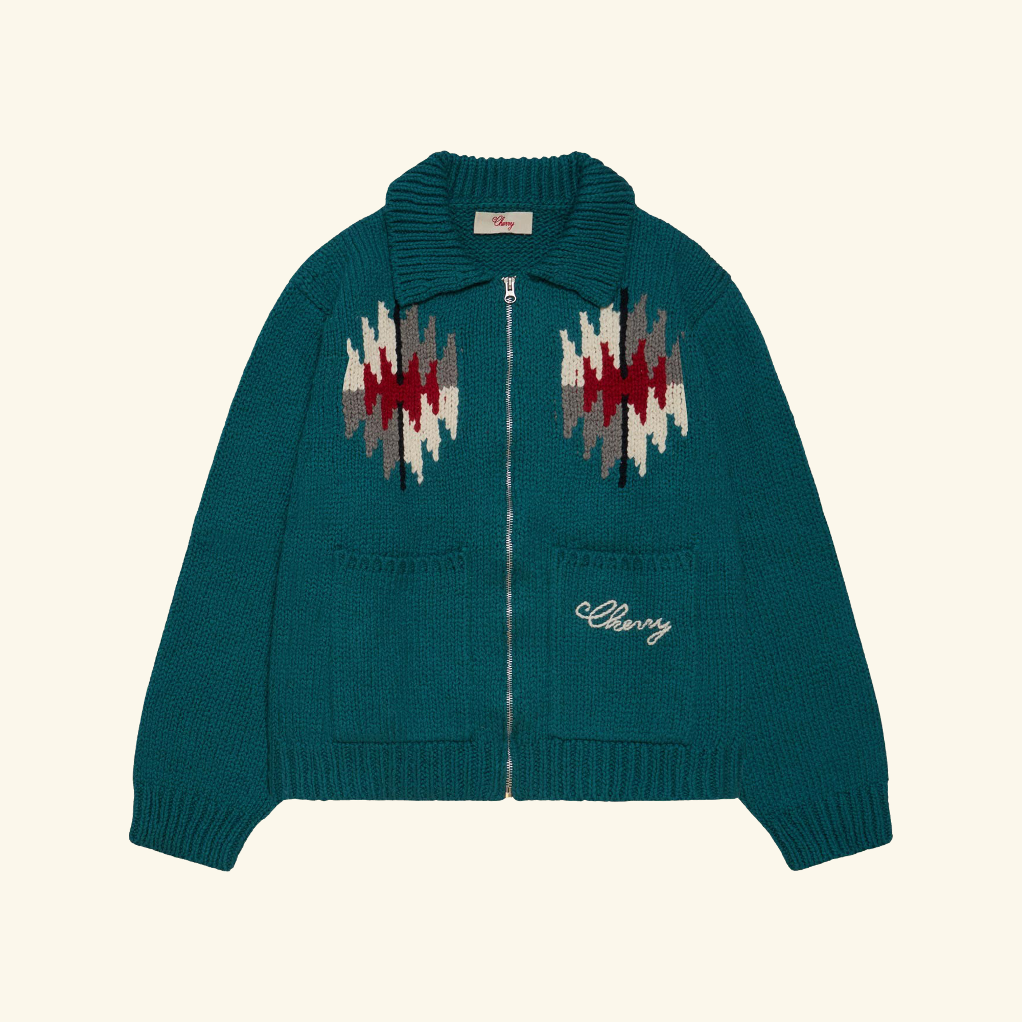 Image of Navajo Knit Zip Jacket (Emerald)