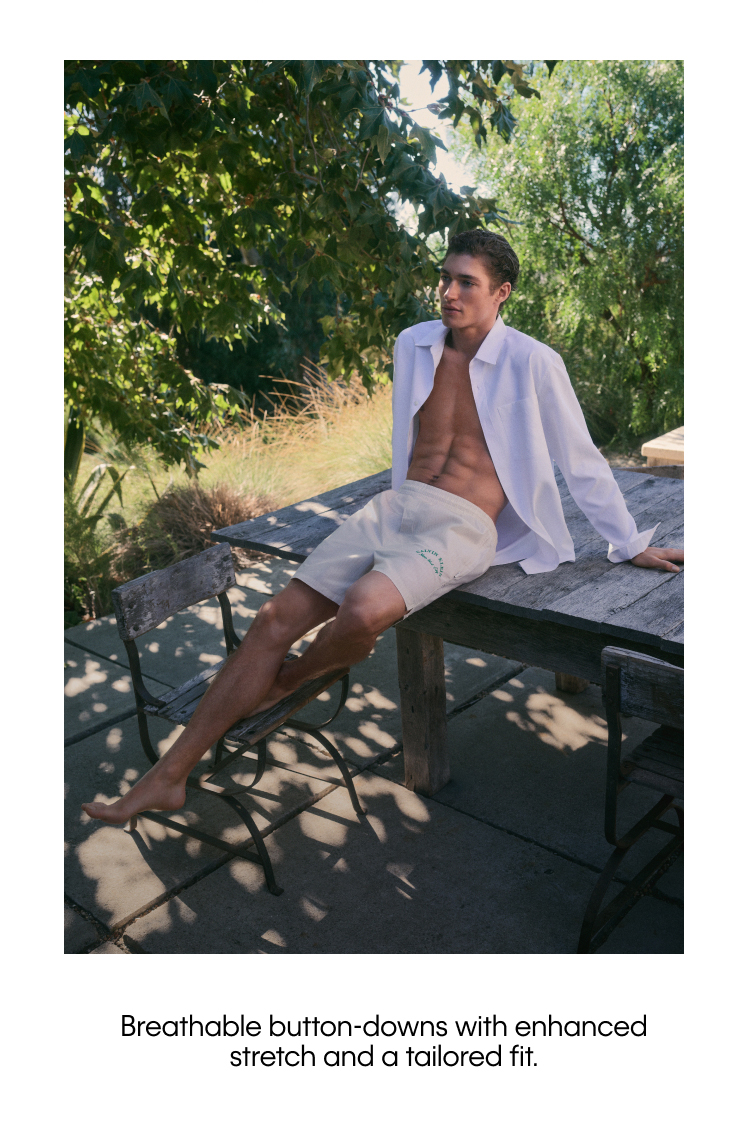 Breathable button-downs with enhanced stretch and a tailored fit.