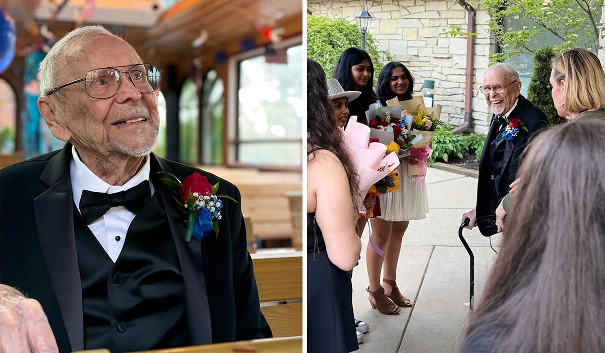 A older man and women celebrate Prom.