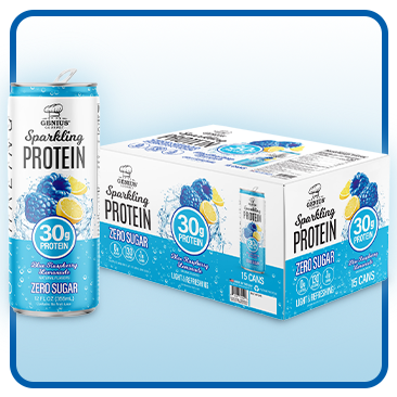Genius Gourmet Sparkling Clear 30g Protein, Blue Raspberry Lemonade, 12 fl oz, 15-Pack
