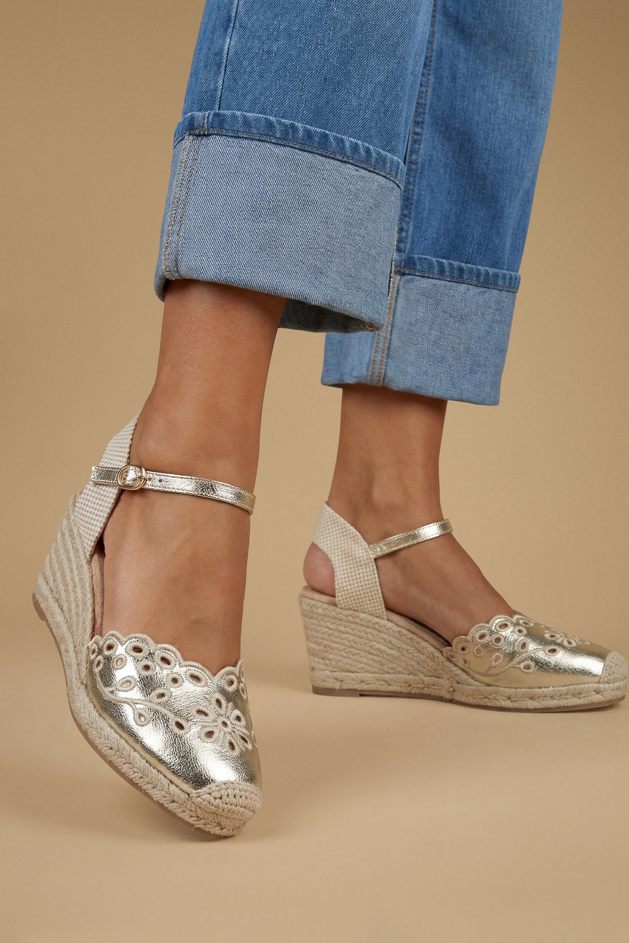 Britany Cut Out Detail Faux Leather 2 Part Espadrille Wedges