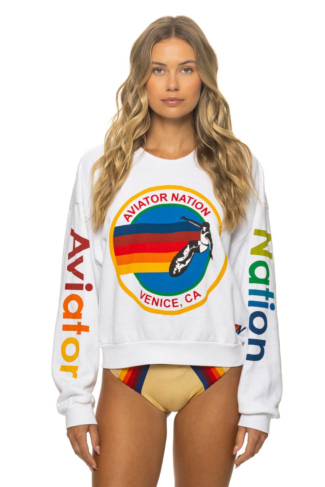 Image of AVIATOR NATION RELAXED CREW SWEATSHIRT - WHITE