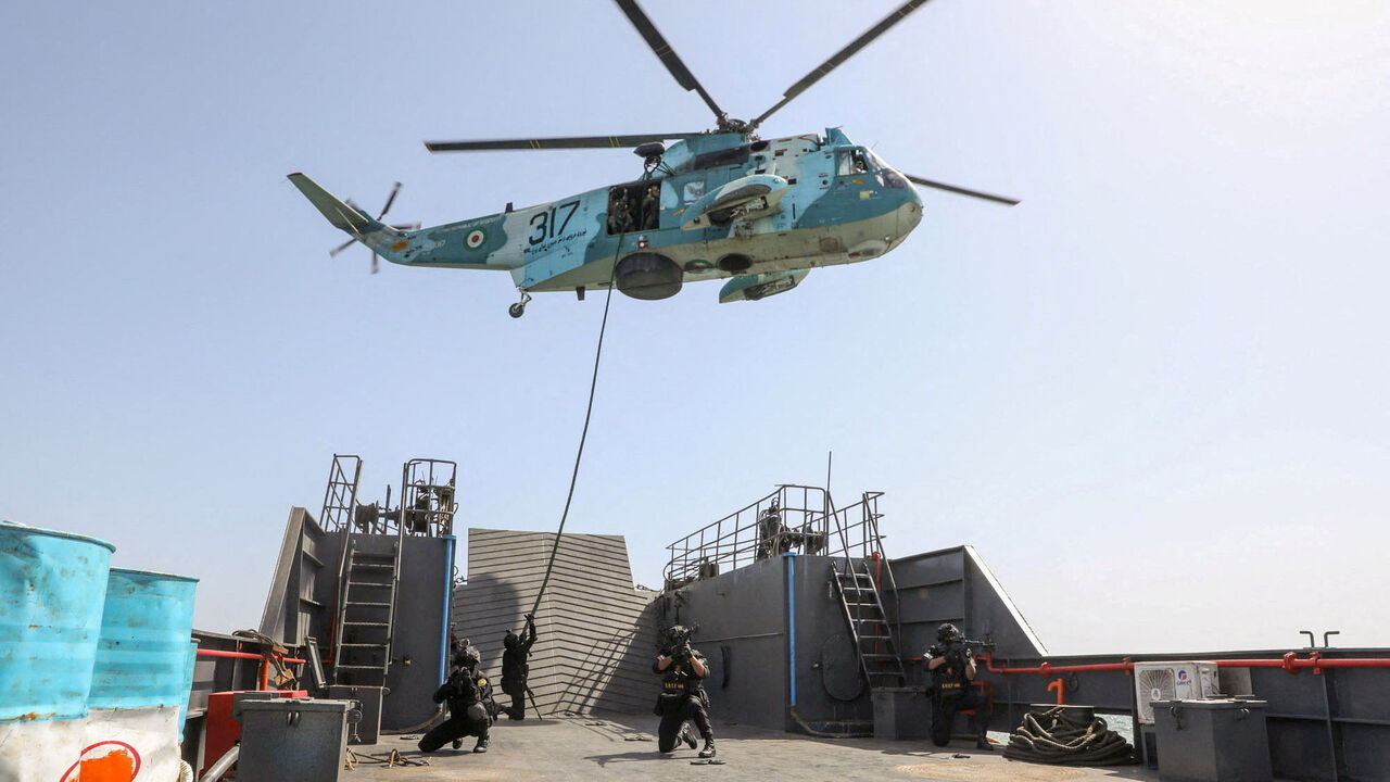 Members of the Iranian Army attend the joint Navy exercise of Iran and Russia in southern Iran.
