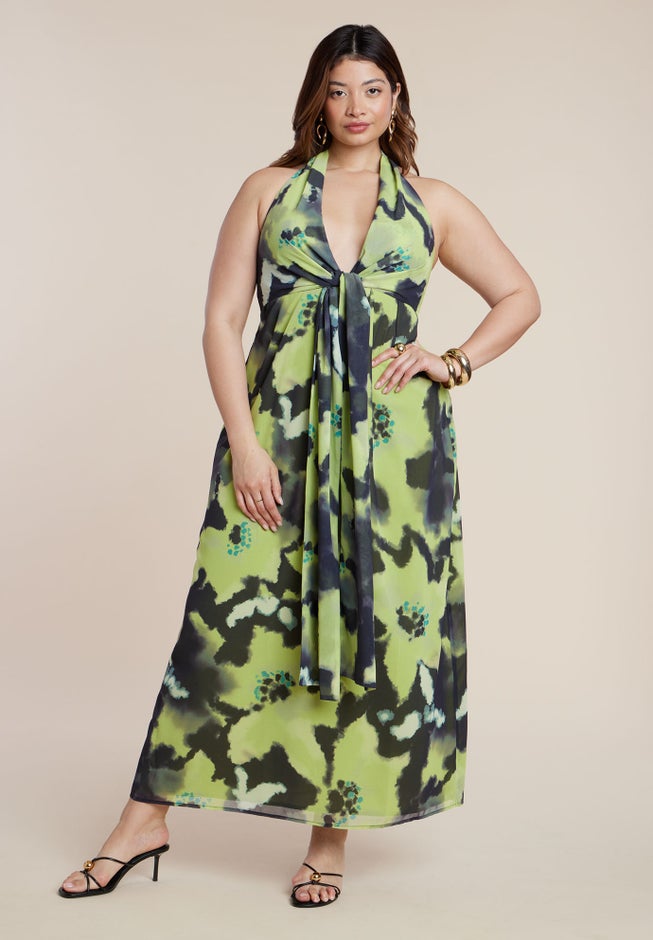 Tie-Detail Halter Maxi Dress