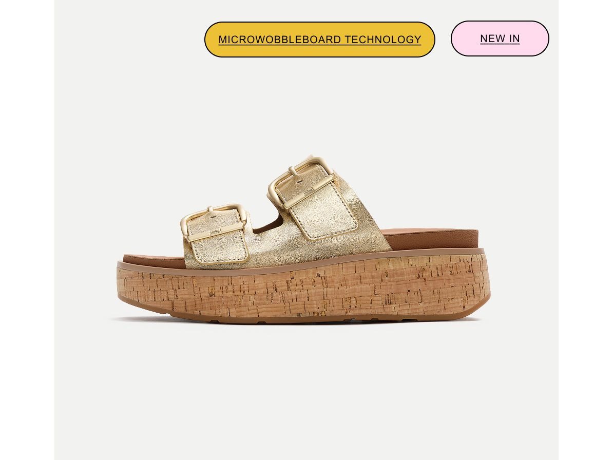 GEN-FF Max Buckle Metallic-Leather/Cork Two-Bar Slides Image