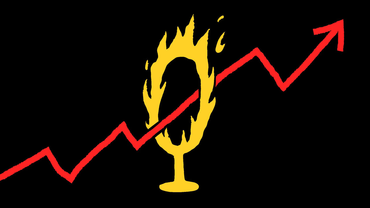 An illustration of an indicator line going up through a circle of fire. 