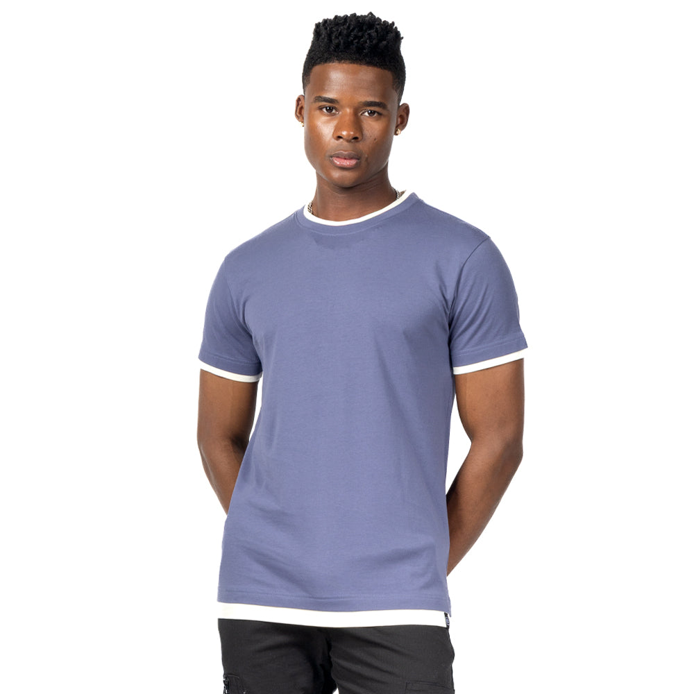 Playera Básica Manga Corta Efecto Doble Cuello-AZUL MARINO / M