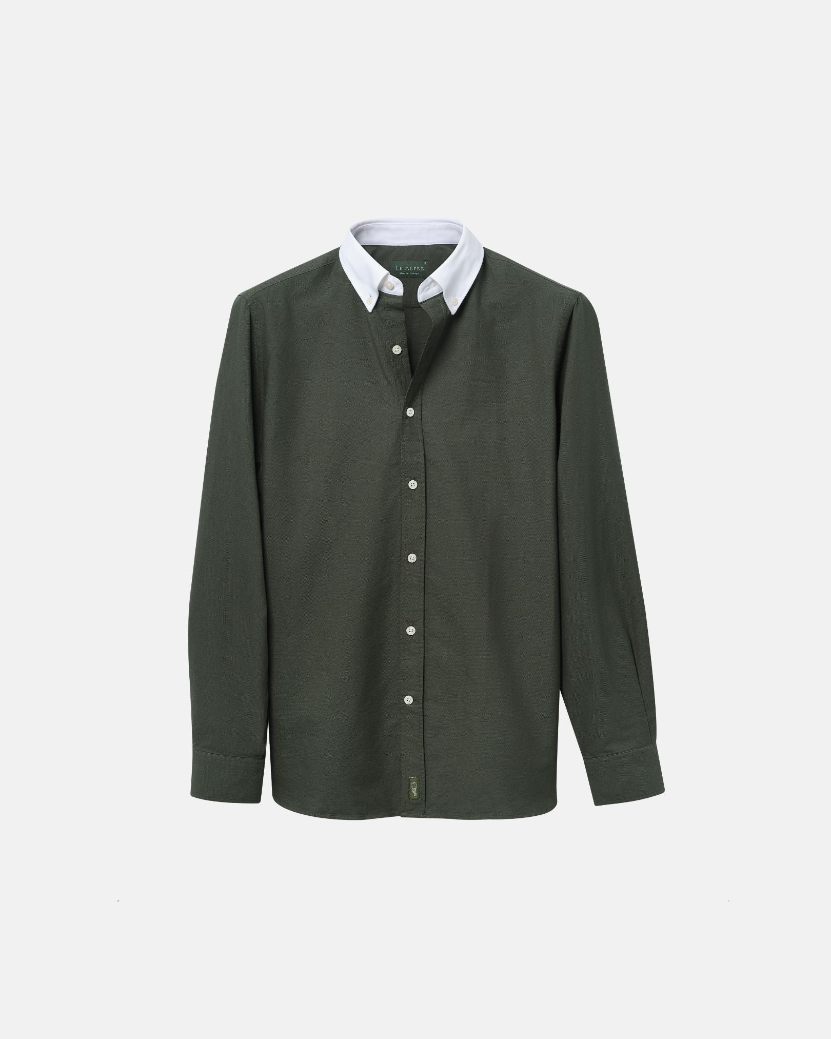 Image of 'Le Original' Hunter Green Contrast Collar Oxford Shirt