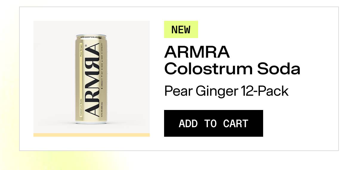 Armra Colostrum Soda | Pear Ginger 12-Pack | Add to Cart