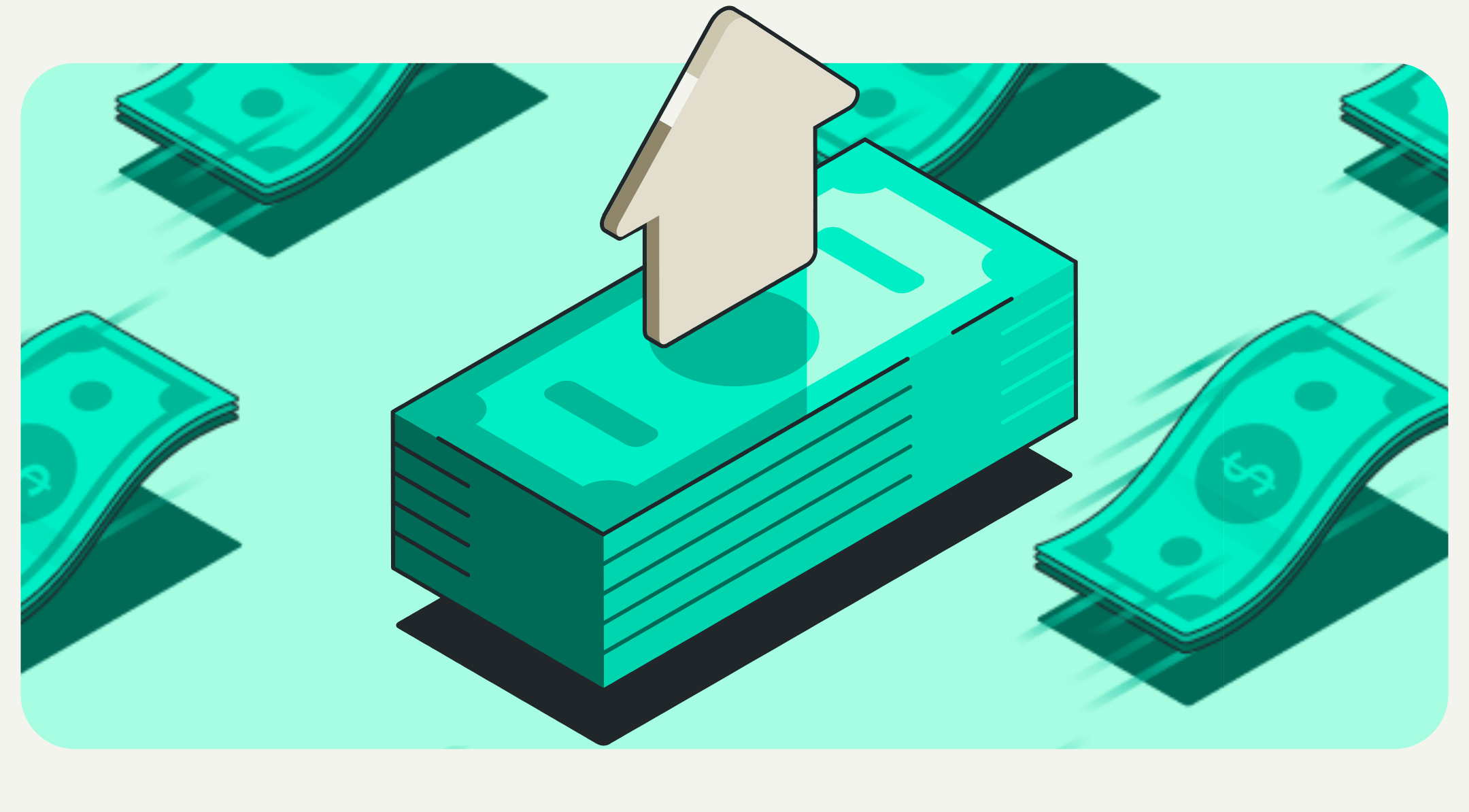 A stack of cash with an up arrow moving up and down on top of it.