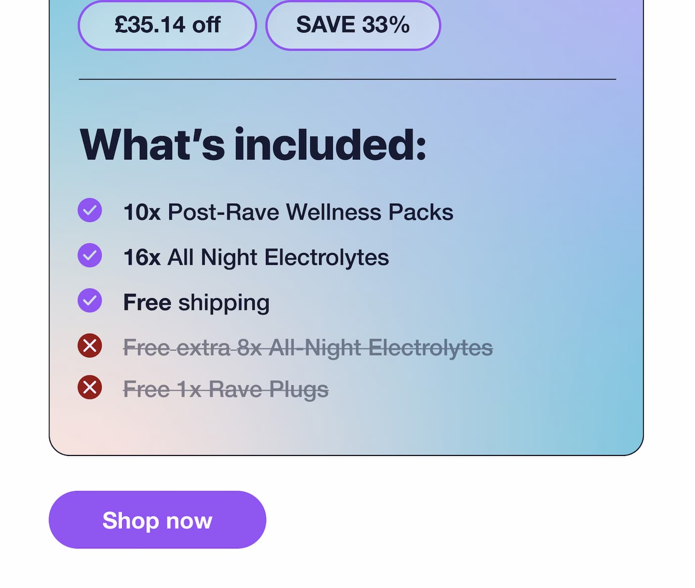 6 packs per month Subscribe & Save £33.99 £28.99 £4.83 per pack SAVE 26% • Free delivery every month • Skip, pause or cancel anytime • Money-back guarantee Subscribe & save