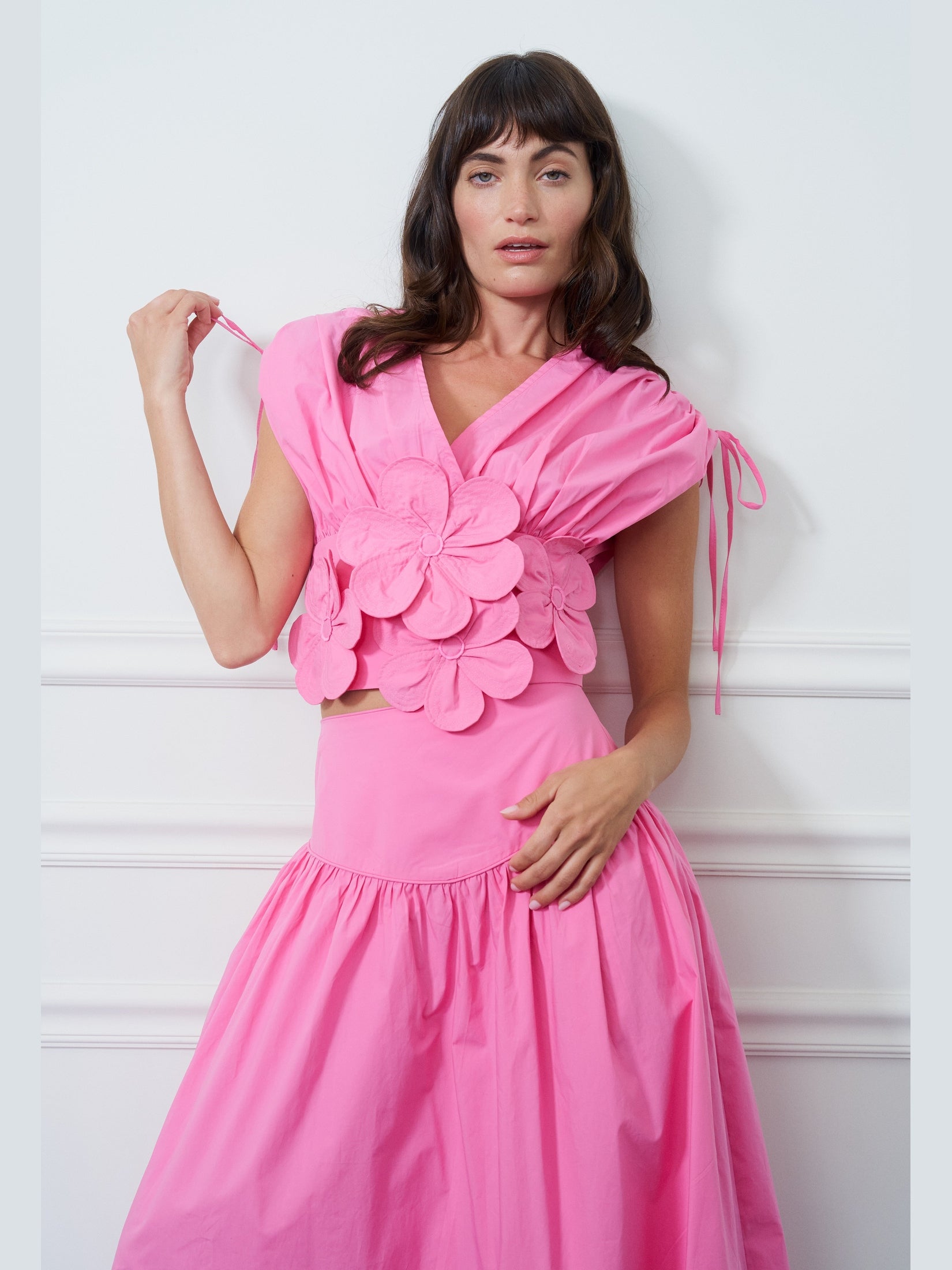 Image of Dielle 3D Floral Ruched Drawstring Top
