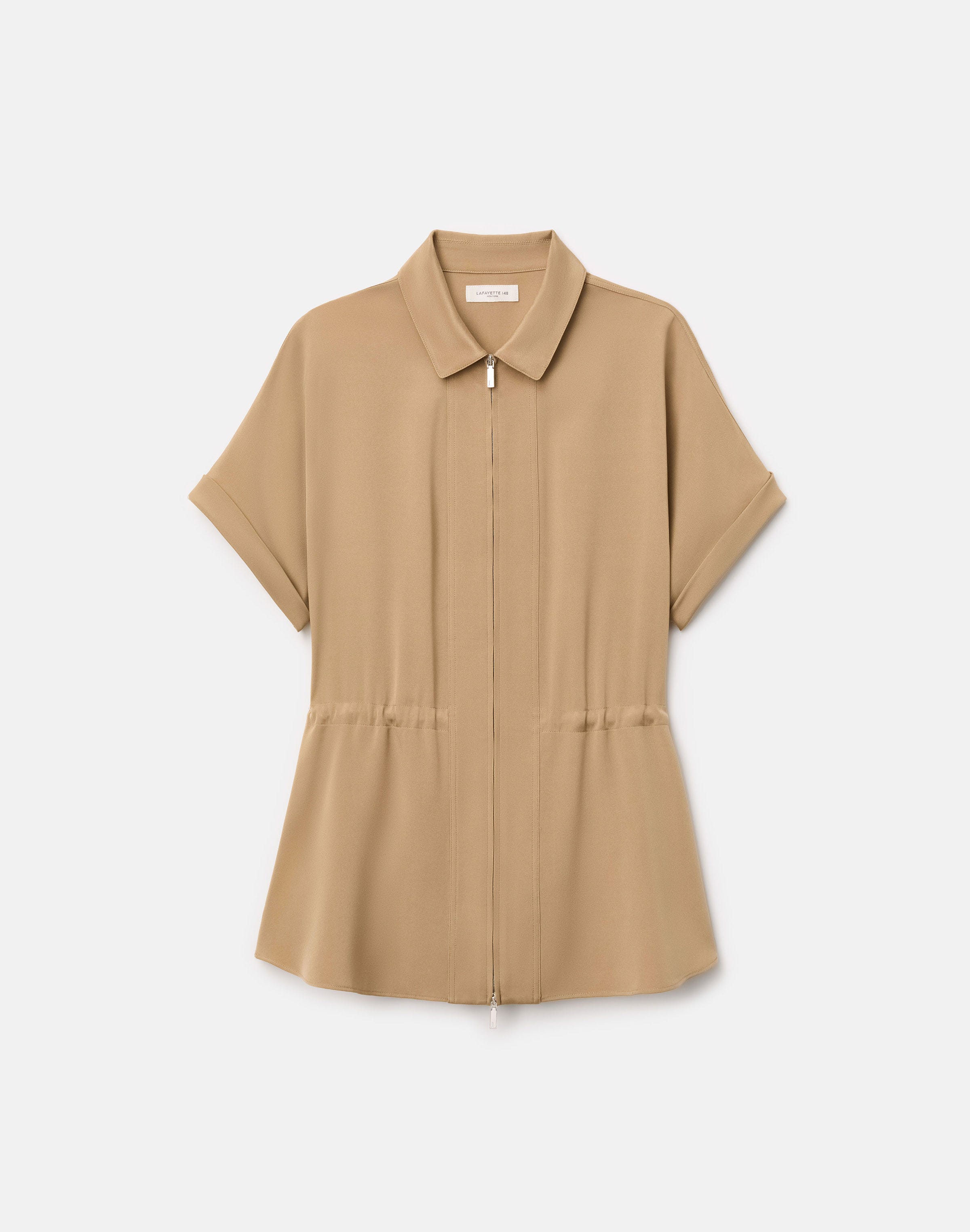 Image of Organic Silk Stretch Georgette Zip Front Blouse
