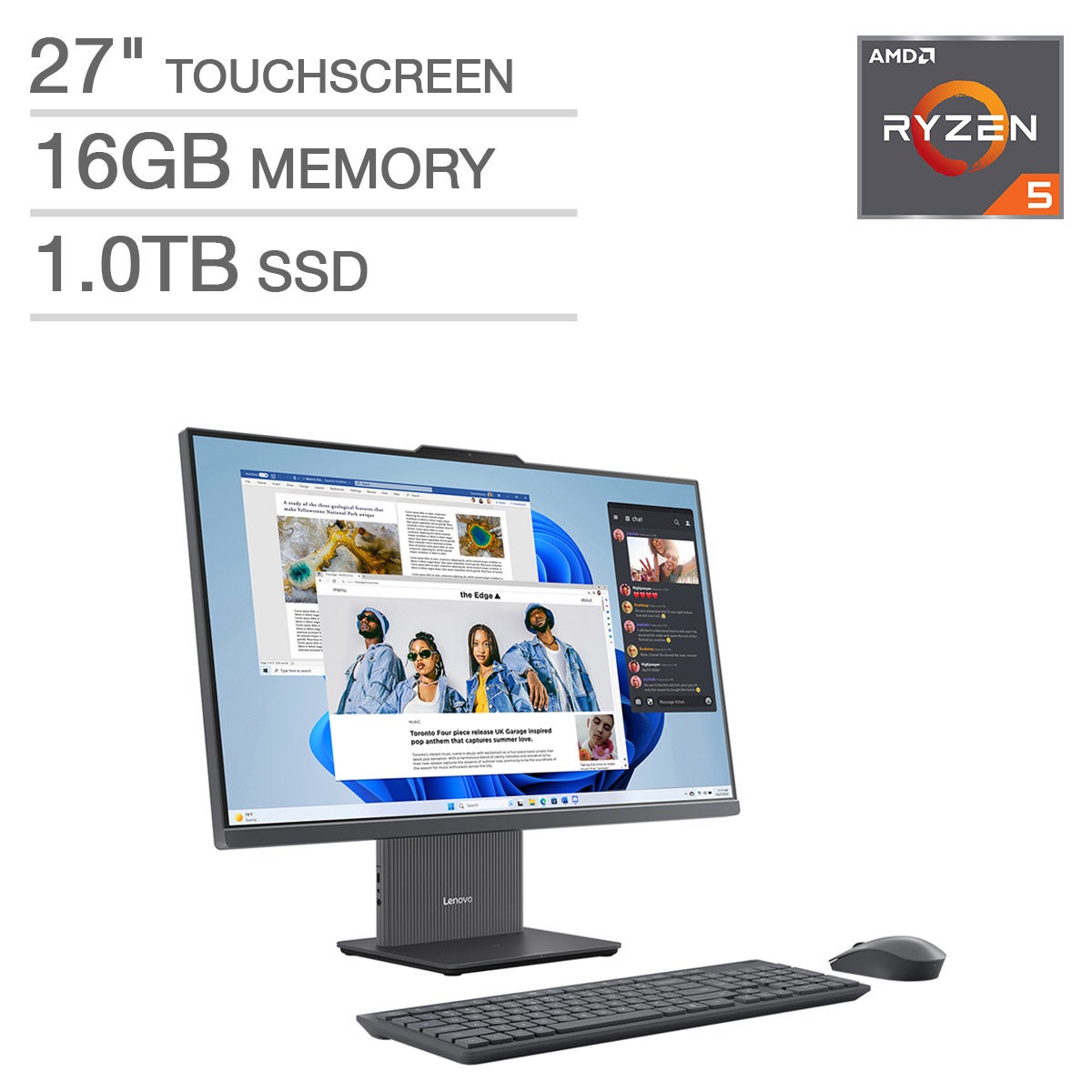 Lenovo IdeaCentre 27-inch All-in-One Touchscreen Desktop with AMD Ryzen 5 Processor