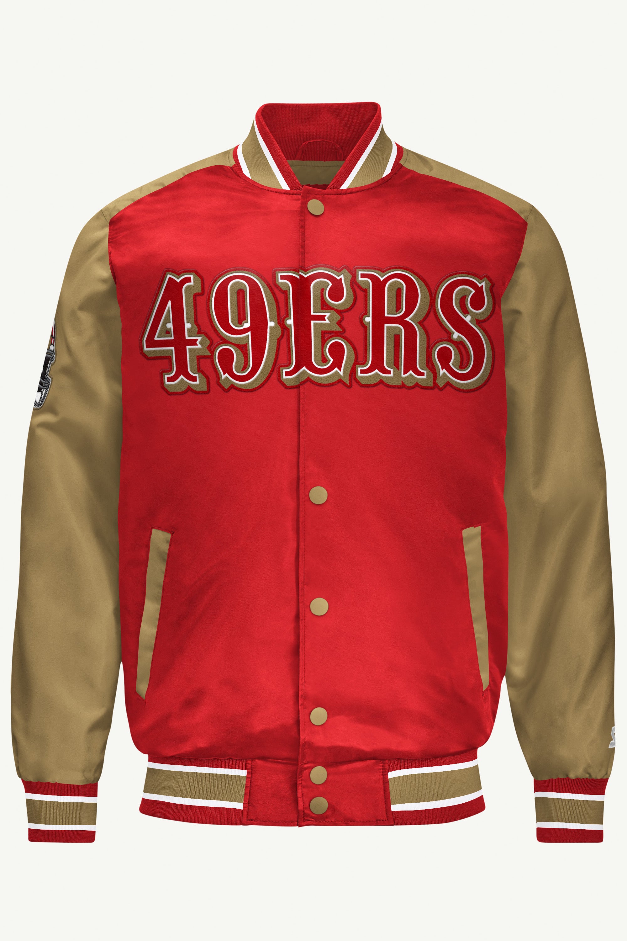 Image of MENS SAN FRANCISCO 49ERS SATIN VARSITY JACKET