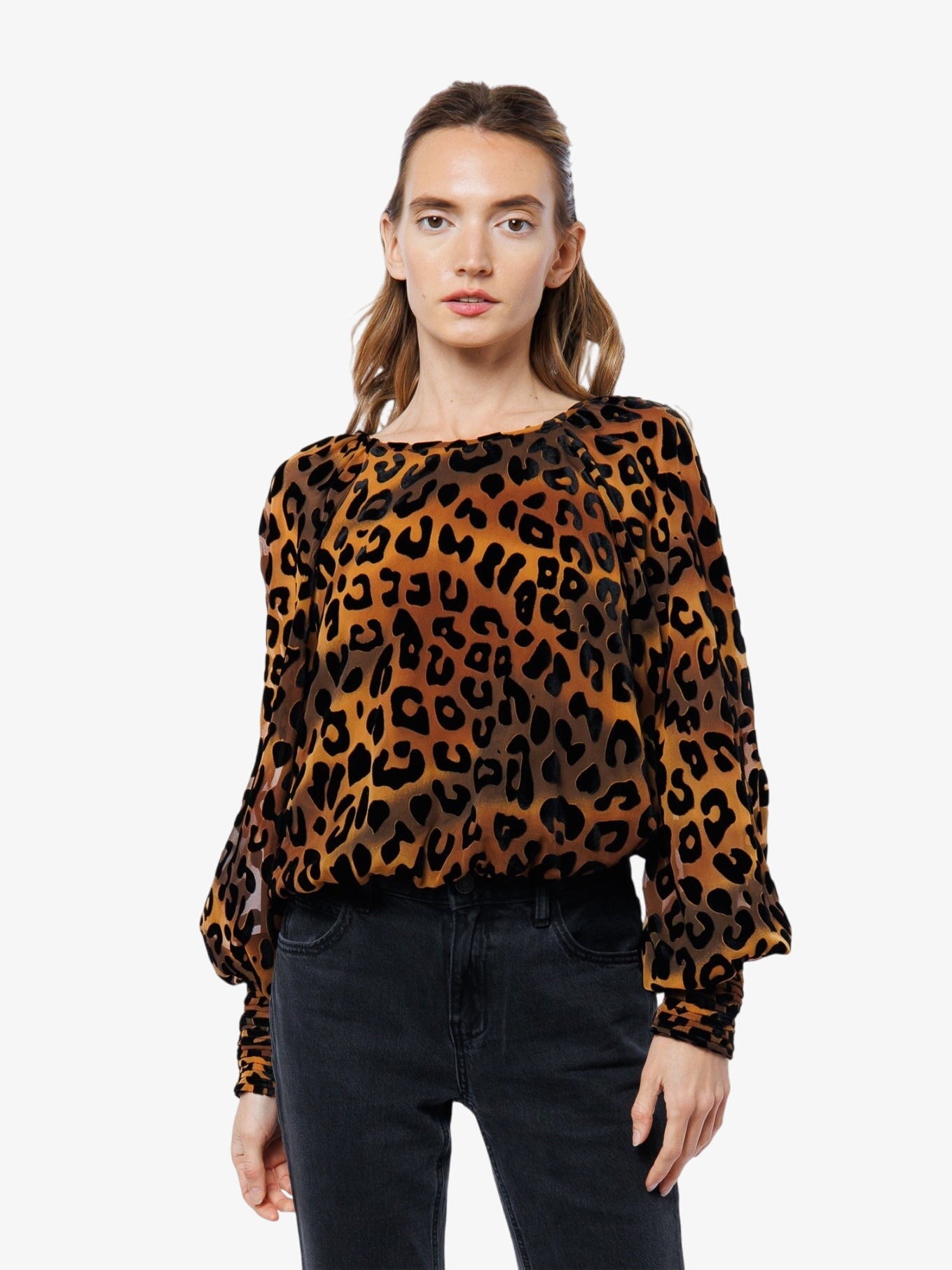 Image of Lenny Animal Print Burnout Raglan Sleeve Top