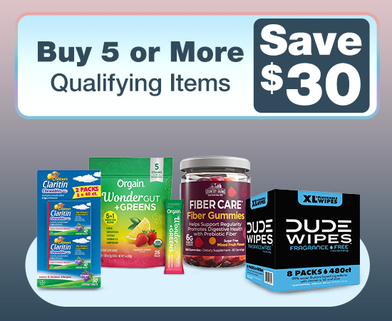 Buy 5 or more qualifying items, save $30