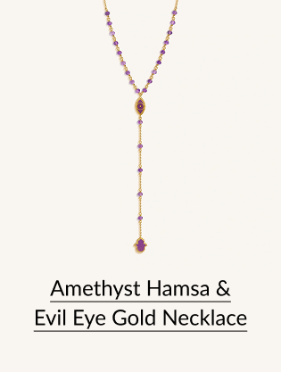 Amethyst Hamsa & Evil Eye Gold Necklace