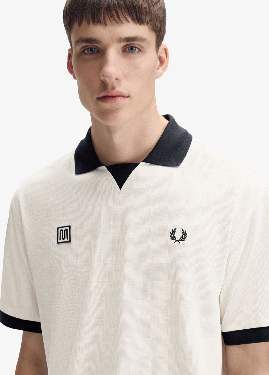 Fred Perry x Meyba collaboration: ecru football shirt with black contrast collar